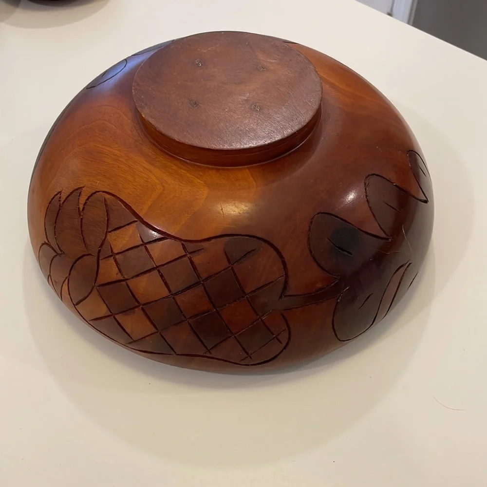 Bohemian hand carved large salad bowl. Vintage 1960s.
